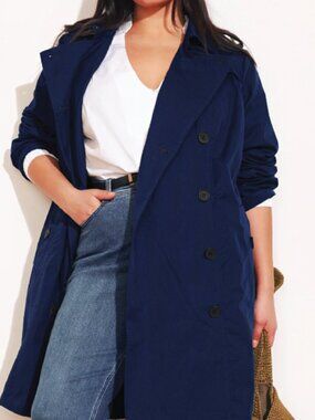 NWT Universal Standard Derjon Classic Navy Double-Breasted Trench Coat